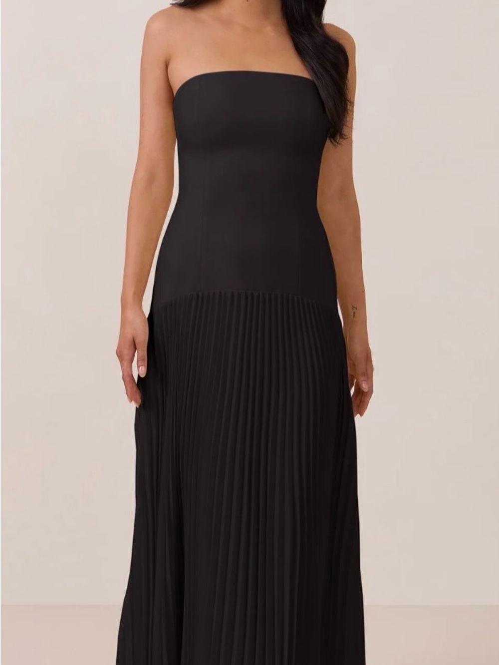 Park & Fifth Strapless Black Pleated Maxi Dress